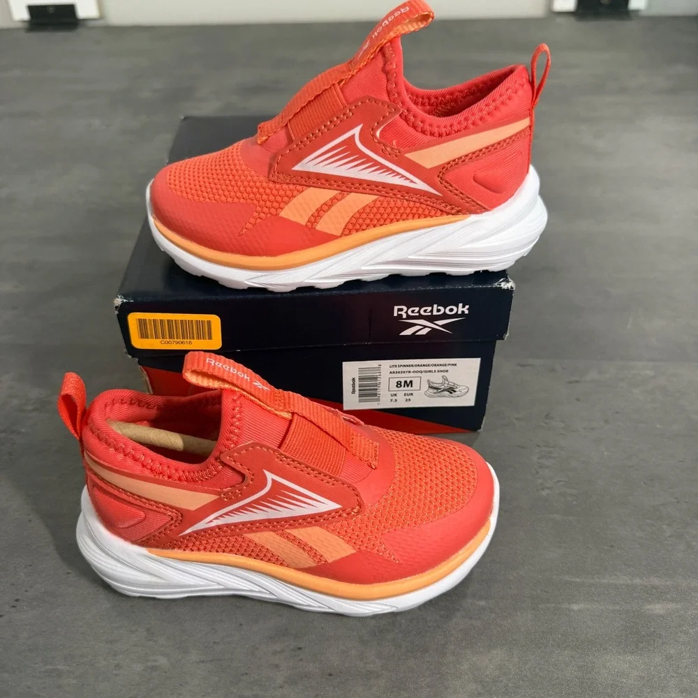 Reebok Lite Spinner Kids 8M Orange Coral Pink Slip On Athletic Sneakers AR30207R